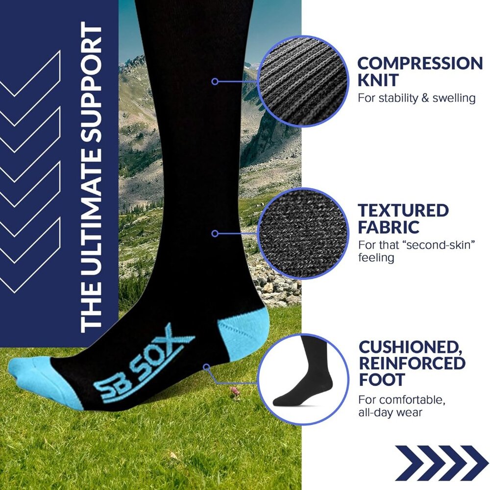 Small Unisex SB SOX Compression Women Socks Men Sock Black and Blue Long Socks